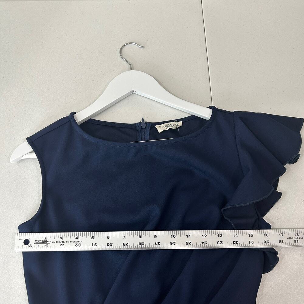 Alisize Dress Womens‎ Medium Navy Ruffle Ruched Sheath Cocktail Vintage Inspired - Picture 9 of 13